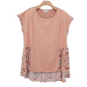 Oli & Hali Top Womens Medium Orange Terrycloth Floral Lagenlook Country Prairie